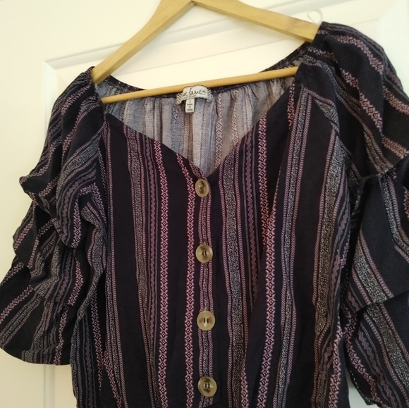 Crave Fame Boho Crop Navy Blue Striped Top! Size S - Picture 2 of 8